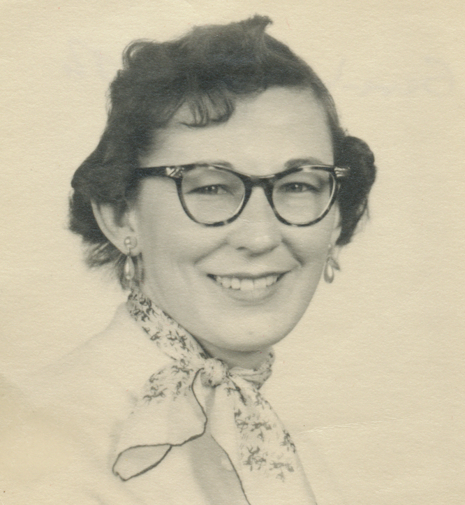 Mom as a young woman wearing stylish glasses