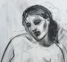 face drawn with charcoal and dramatic shadows