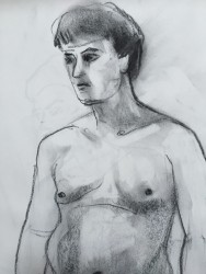 Charcoal on paper, 18"x24" charcoal drawing of male figure