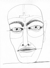 Graphite, 2020 Drawing of face with an equal-armed cross on the forehead
