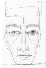 Graphite, 2021 drawing of a head sitting on a flat surface